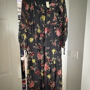 Anthropologie Floral Long Sleeve Dress - Gray and Pink